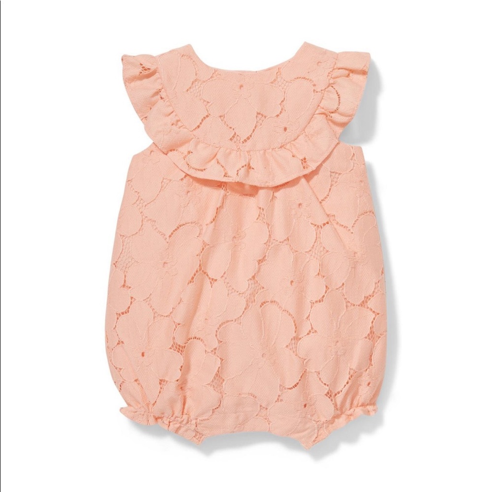 Janie and Jack NWT lace romper in tropical peach